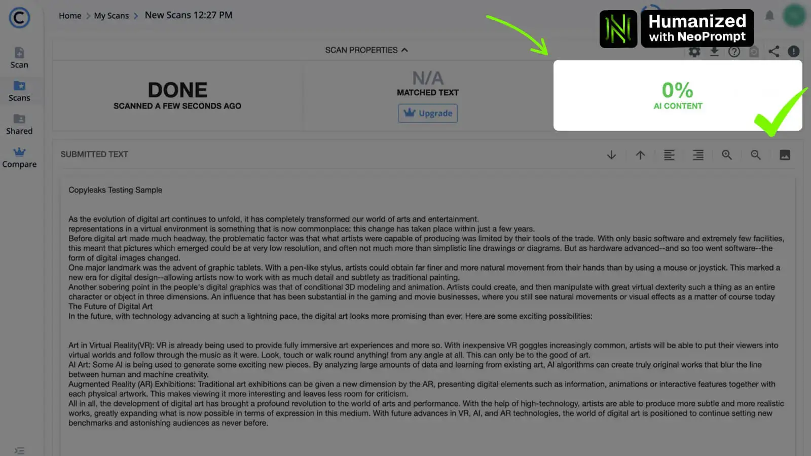 copyleaks detector screenshot