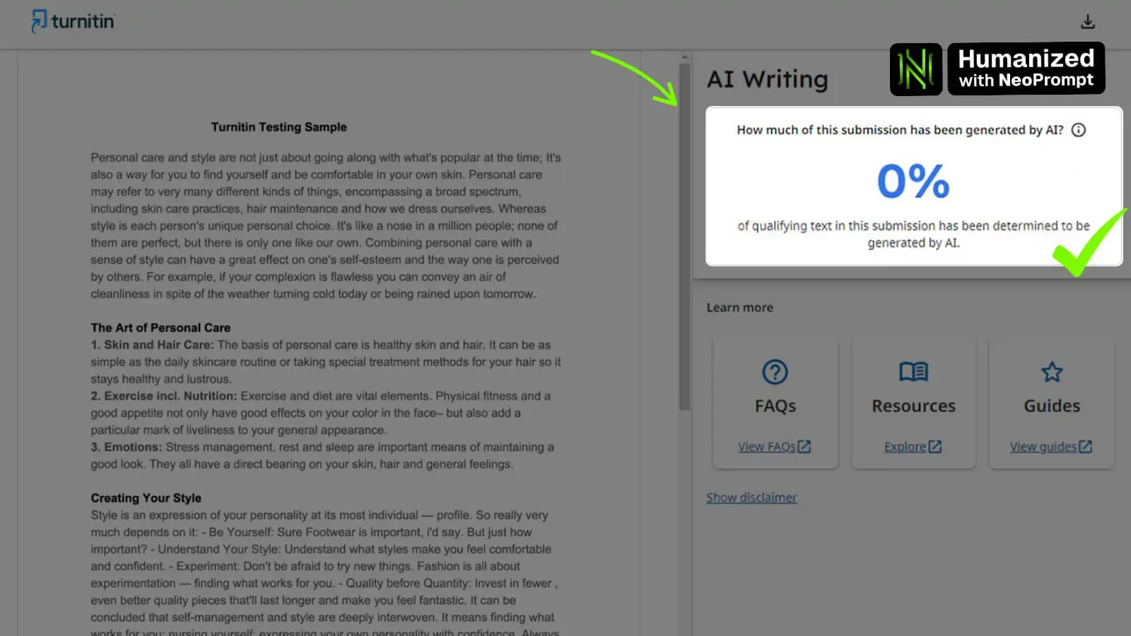 turnitin detector screenshot