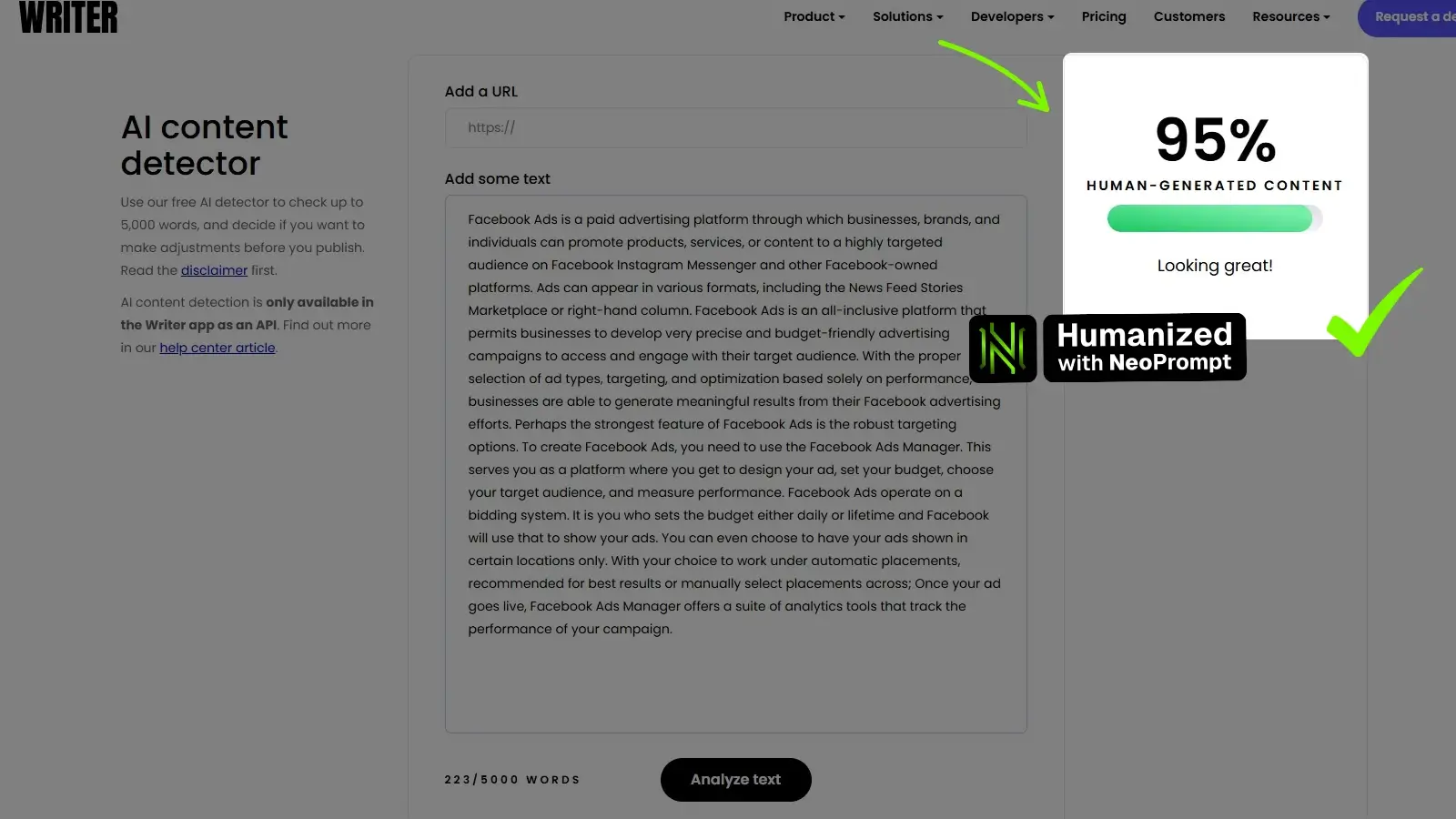 writer detector screenshot